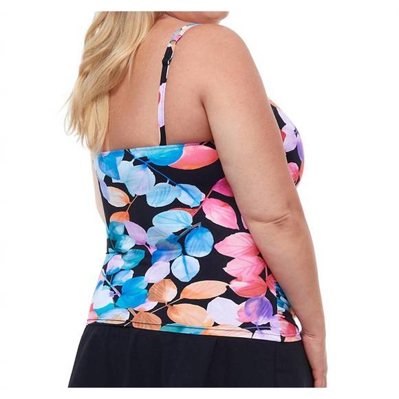 NEW PROFILE BY GOTTEX plus size shirred underwire tankini top in color rush blac - Picture 2 of 2